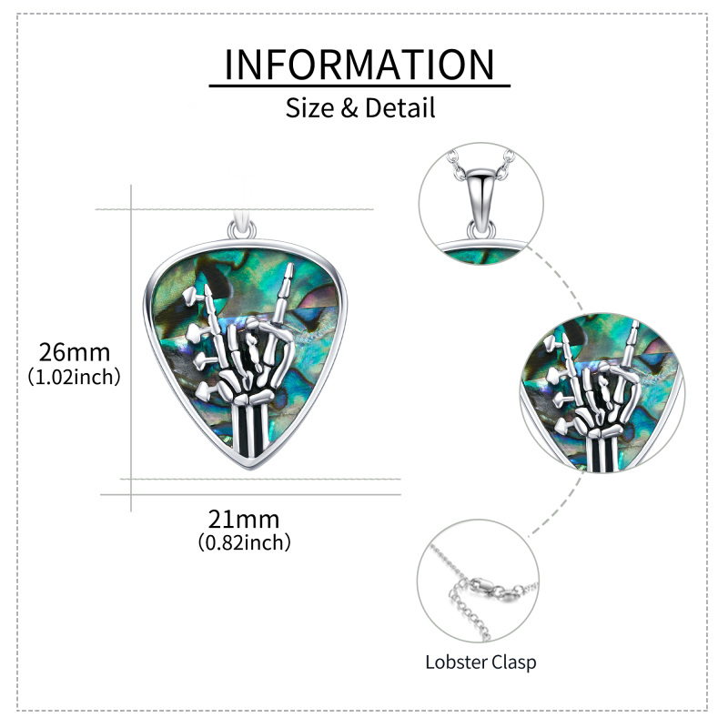 Sterling Silber Abalone Muscheln Gitarre & Skelett Anhänger Halskette-5