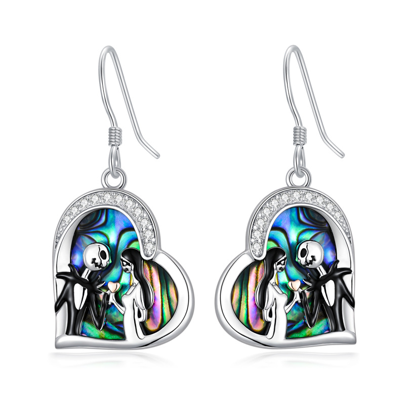 Boucles d'oreilles pendantes en argent sterling en forme de coeur avec abalone et zircon c