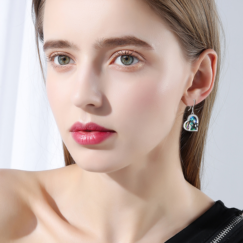 Sterling Silver Abalone Shellfish & Cubic Zirconia Heart Drop Earrings-2