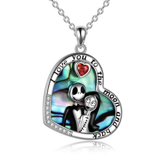 Sterling Silver Abalone Shellfish Heart Pendant Necklace with Engraved Word