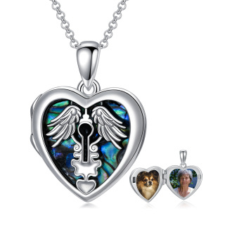 Sterling Silver Abalone Shellfish Heart Personalized Photo Locket Necklace-2