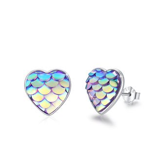 Sterling Silver Abalone Shellfish Heart Stud Earrings-12