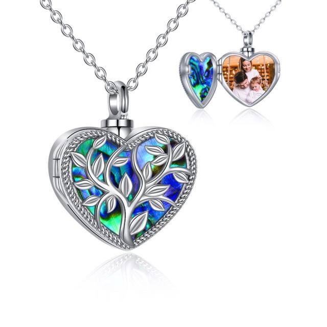 Collana in argento sterling con crostacei Abalone Cuore Albero della Vita con foto personalizzata