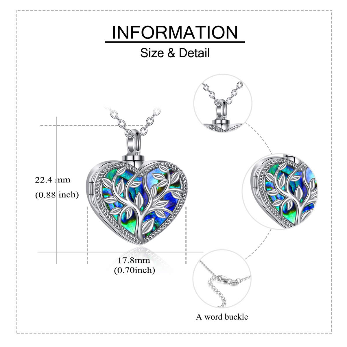 Sterling Silver Abalone Shellfish Heart Tree Of Life Personalized Photo Locket Necklace-5