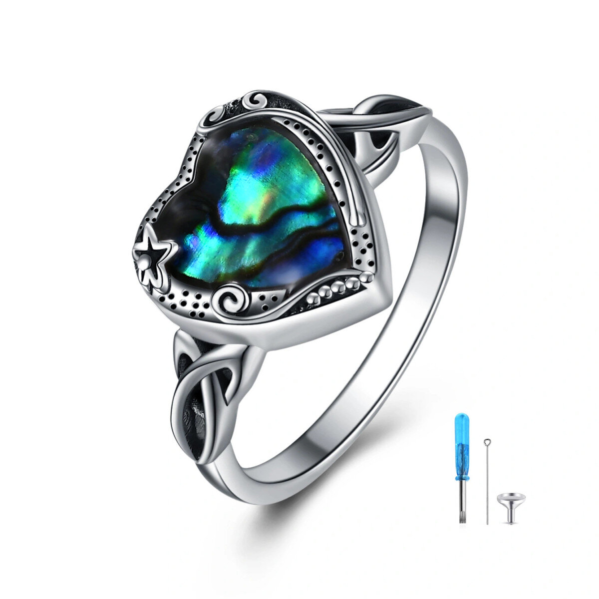 Anello Urna con cuore di conchiglia Abalone in argento sterling-1