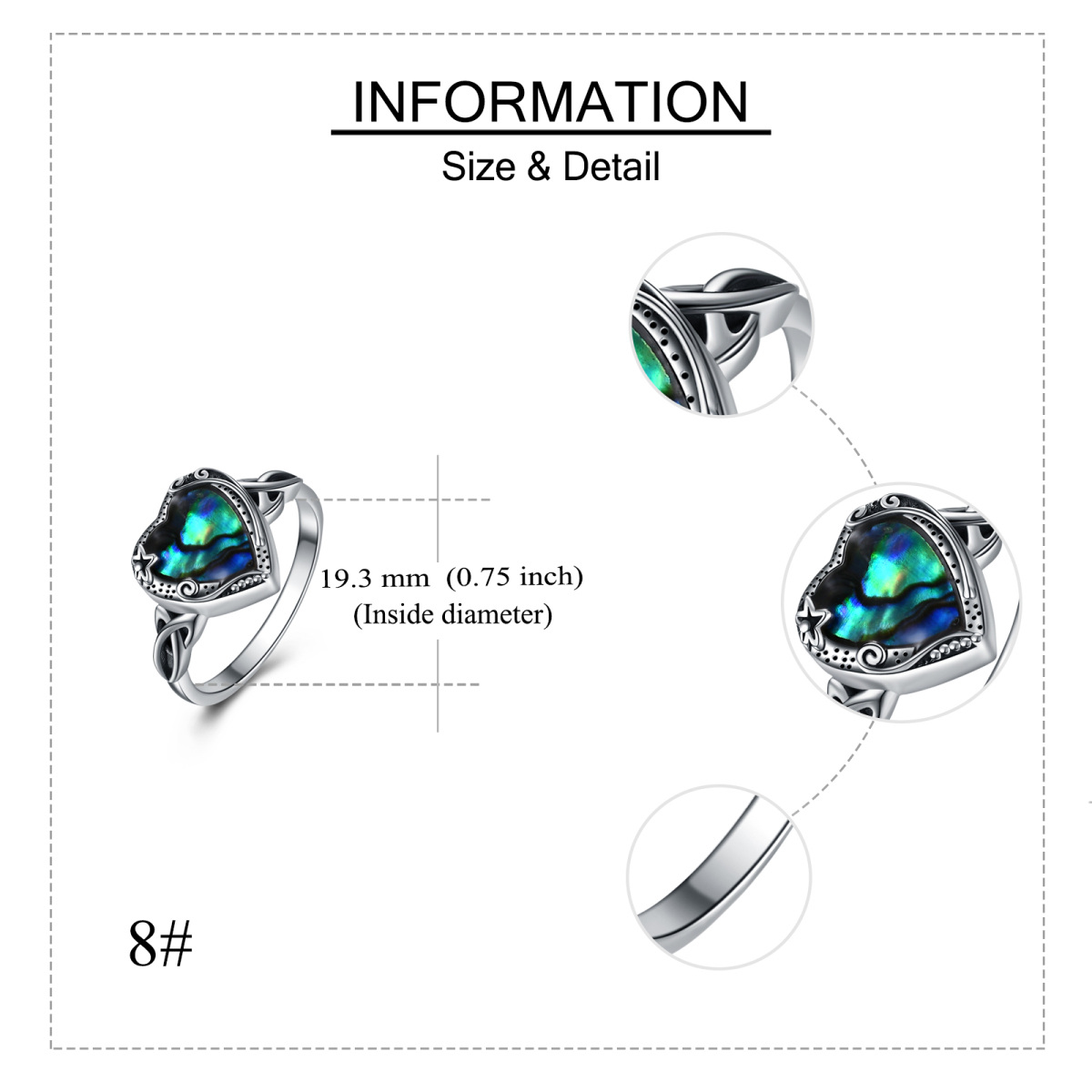 Anello Urna con cuore di conchiglia Abalone in argento sterling-5