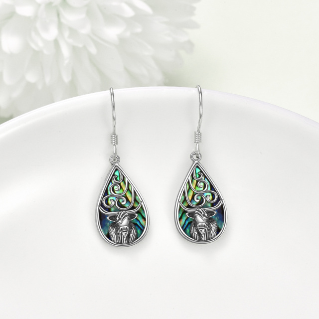 Pendientes Abalone Shellfish Highland Cow & Drop Shape de plata de ley-3