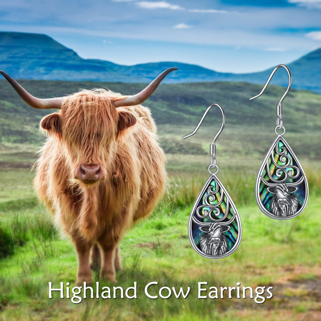 Pendientes Abalone Shellfish Highland Cow & Drop Shape de plata de ley-6