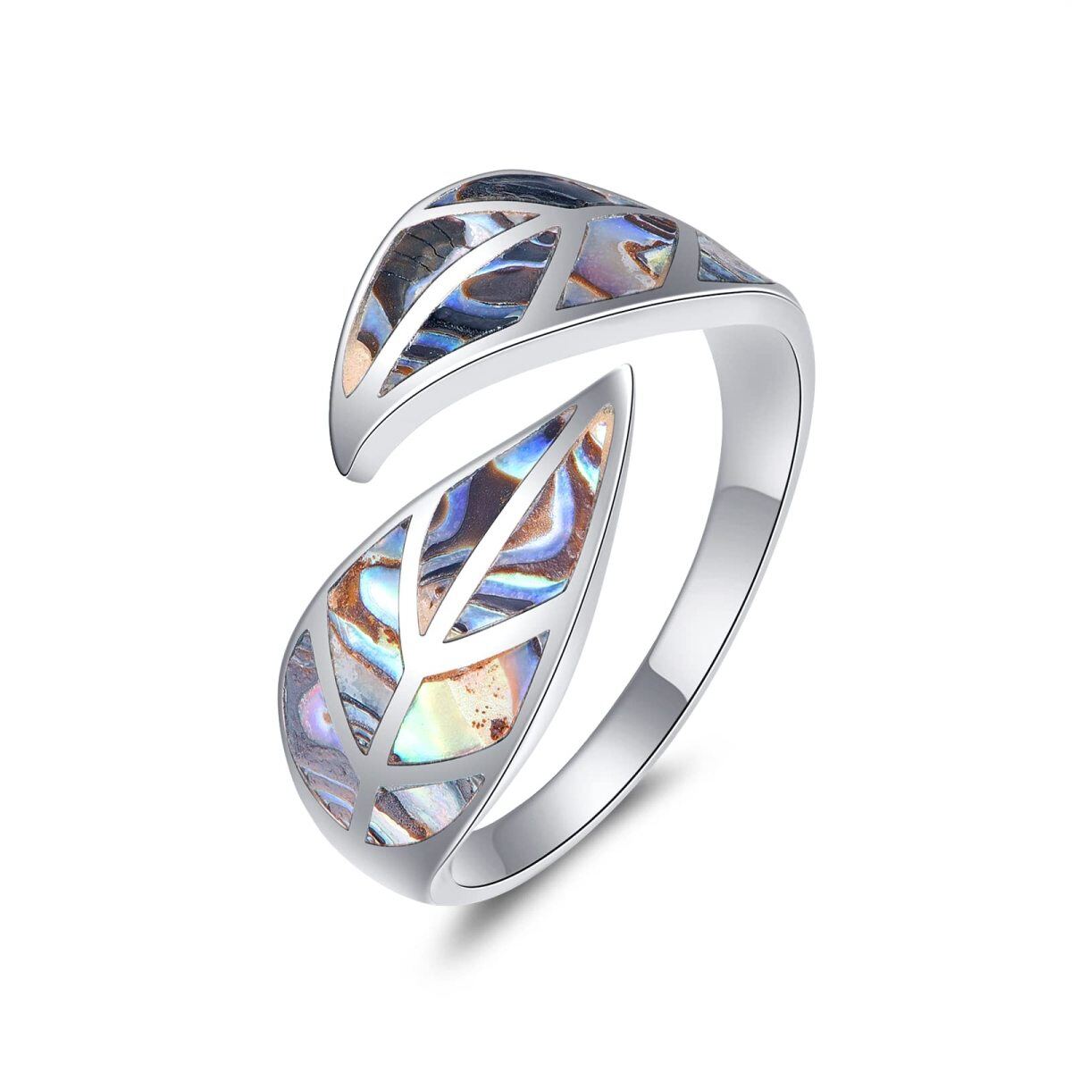 Bague ouverte en argent Abalone Shellfish Hollow Leaves (Feuilles creuses)