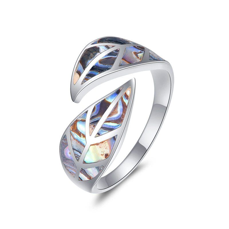 Prata esterlina Abalone Shellfish Hollow Leaves Open Ring-9