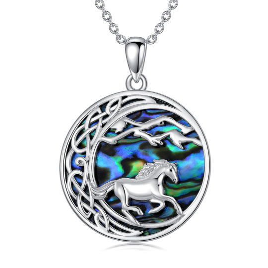 Collier en argent sterling avec pendentif Abalone, coquillage, cheval et noeud celtique