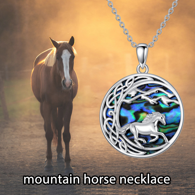 Sterling Silver Abalone Shellfish Horse & Celtic Knot Pendant Necklace-4