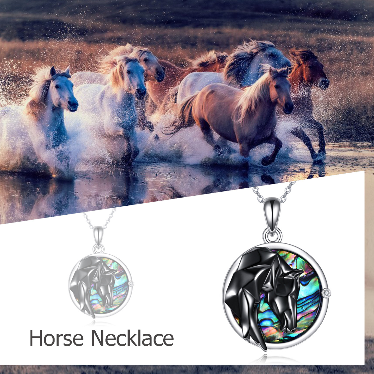 Collar de plata de ley Abalone Shellfish Horse Pendant-6