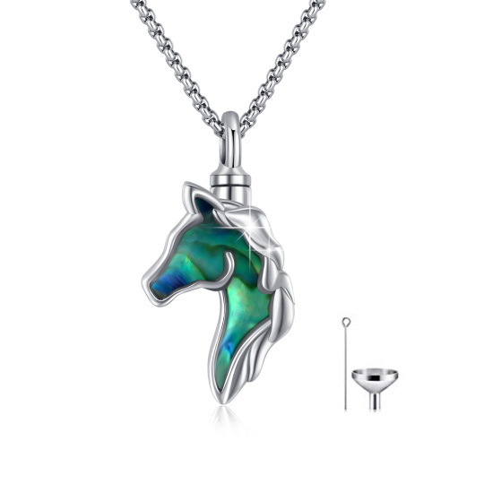 Collana con urna per le ceneri in argento sterling con crostacei Abalone e cavallo