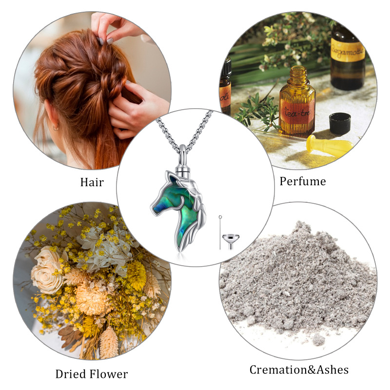 Colar de urna de cavalo de prata 925, colar de cinzas de cavalo, joias de cremação de cavalo-6