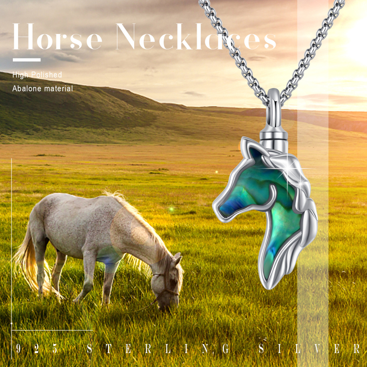 Sterling Silver Abalone Shellfish Horse Urn Necklace for Ashes-7