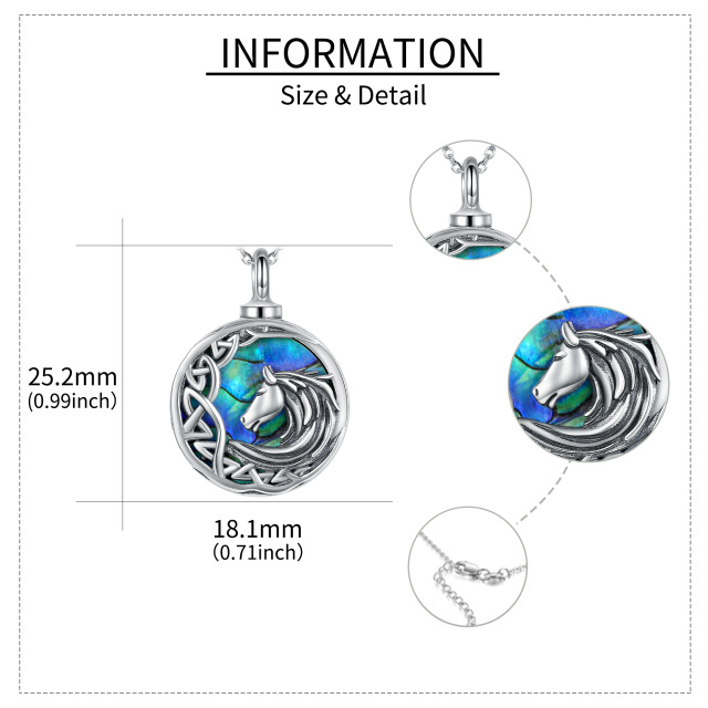 Collana in argento sterling con urna a forma di cavallo e conchiglia di abalone per le ceneri-5