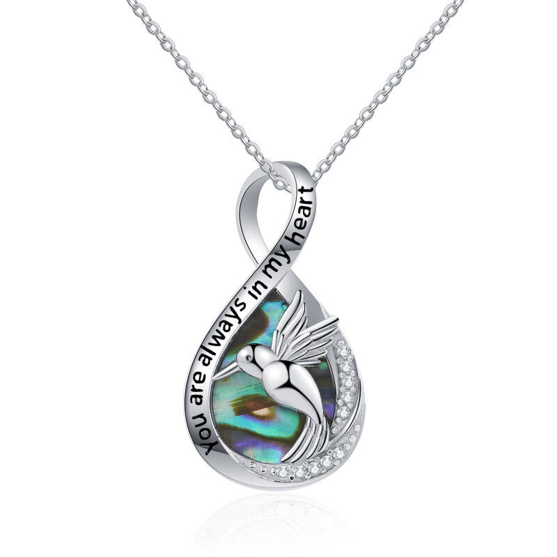 Sterling Silver Abalone Shellfish Hummingbird & Infinity Symbol Pendant Necklace-6