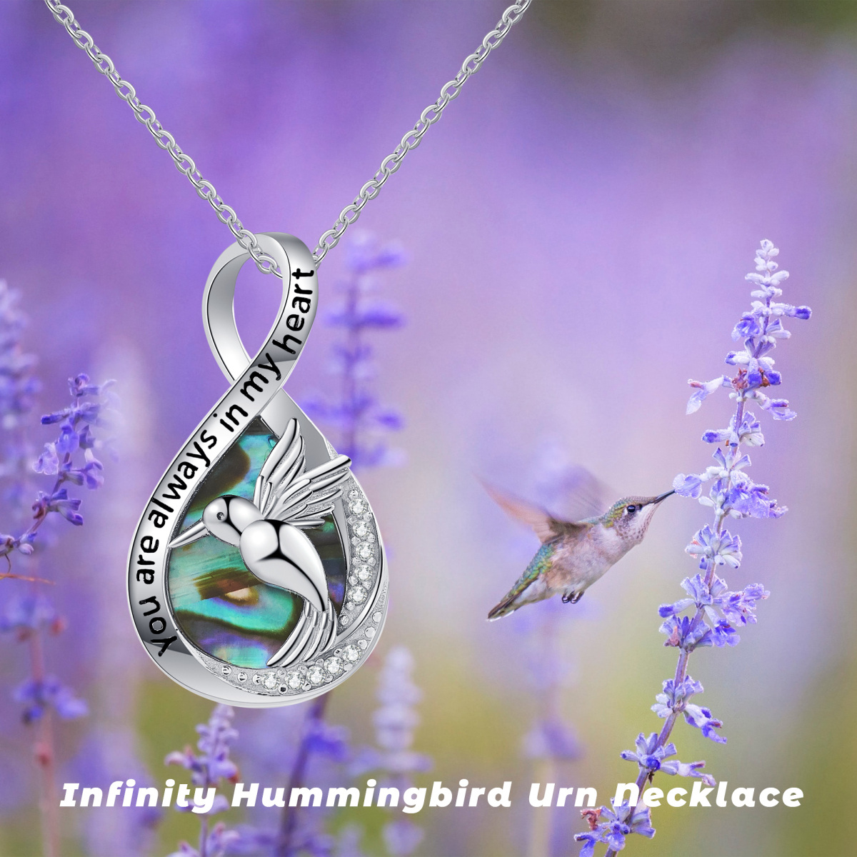 Sterling Silver Abalone Shellfish Hummingbird & Infinity Symbol Pendant Necklace-3