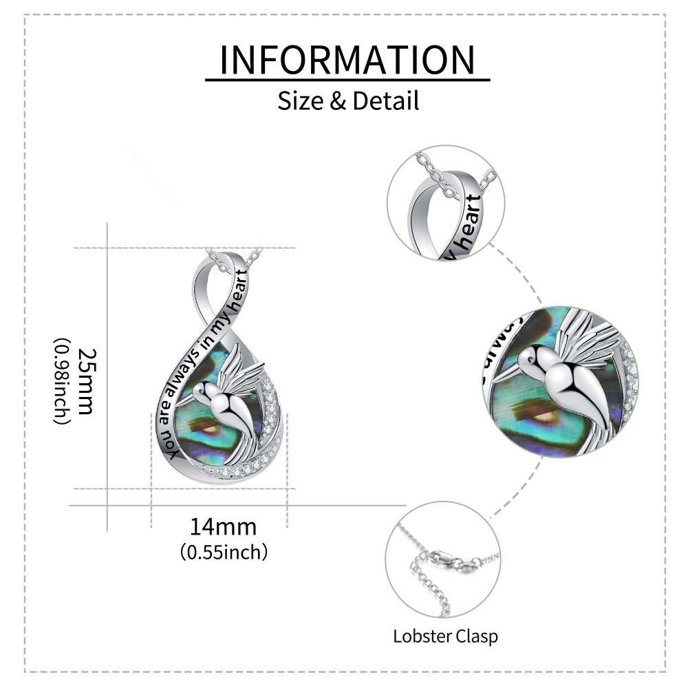 Sterling Silver Abalone Shellfish Hummingbird & Infinity Symbol Pendant Necklace-4