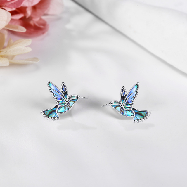 Sterling Silver Abalone Shellfish Hummingbird Stud Earrings-3