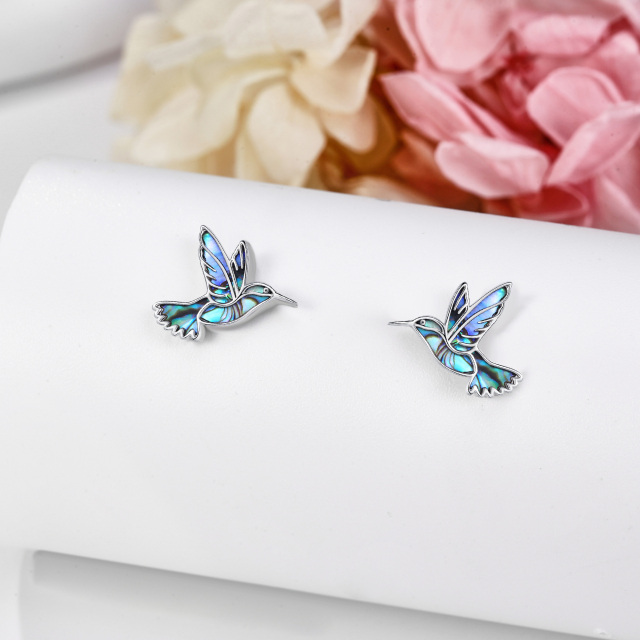 Sterling Silver Abalone Shellfish Hummingbird Stud Earrings-4