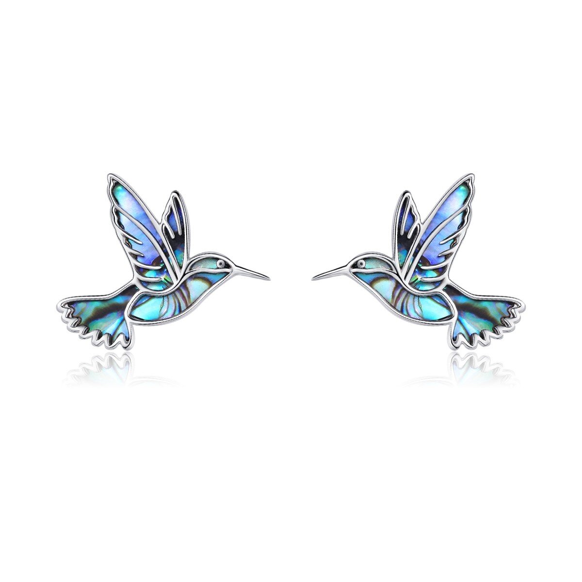 Sterling Silver Abalone Shellfish Hummingbird Stud Earrings-5