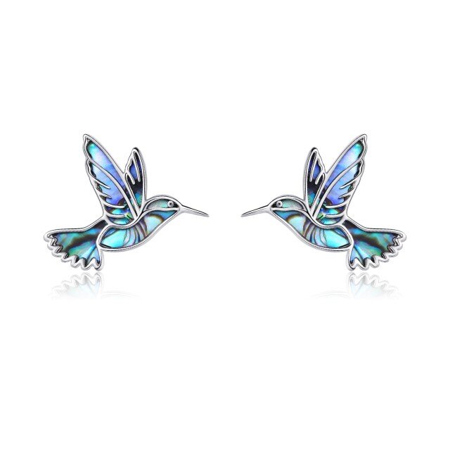 Boucles d'oreilles à tige en argent sterling en forme de coquillage d'ormeau et de colibri-5