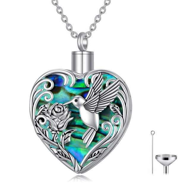 Collana di urna per ceneri in argento sterling con conchiglia Abalone e colibrì-1