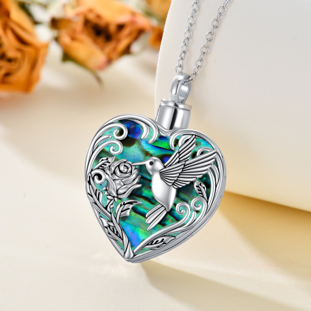 Sterling Silver Abalone Shellfish Hummingbird Urn Necklace for Ashes-6