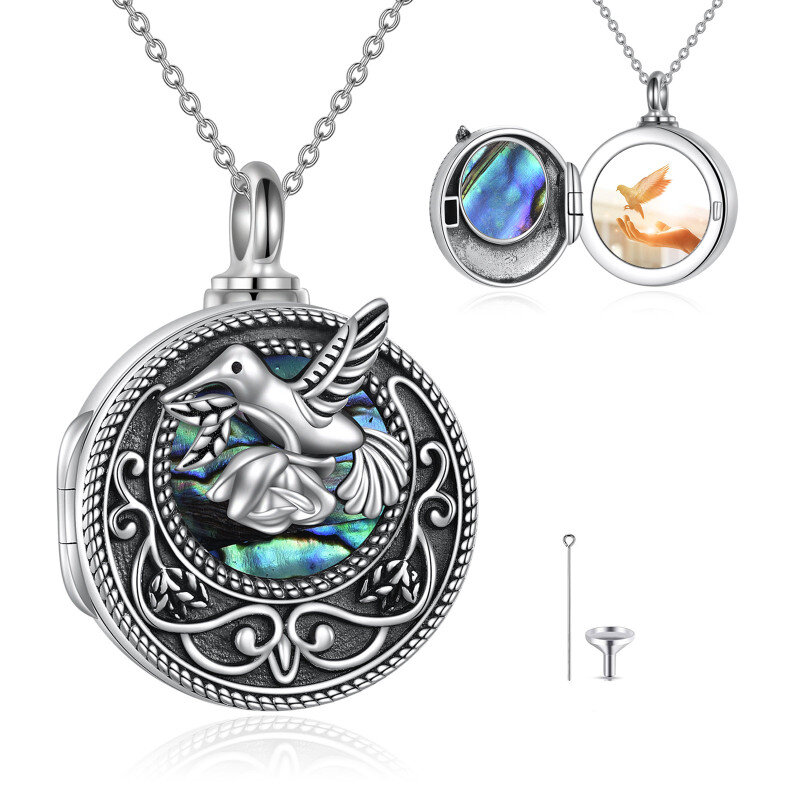 Sterling Silver Abalone Shellfish Hummingbird Urn Necklace for Ashes with Engraved Word-17