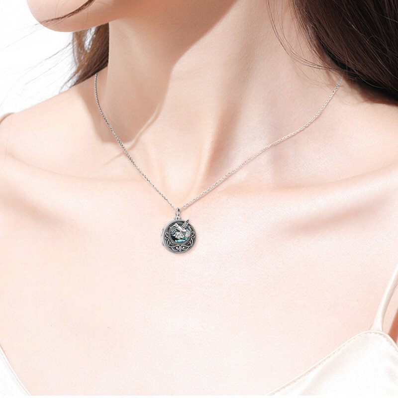 Sterling Silver Abalone Shellfish Hummingbird Urn Necklace for Ashes with Engraved Word-2