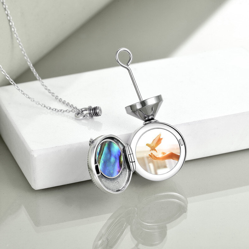 Sterling Silver Abalone Shellfish Hummingbird Urn Necklace for Ashes with Engraved Word-3