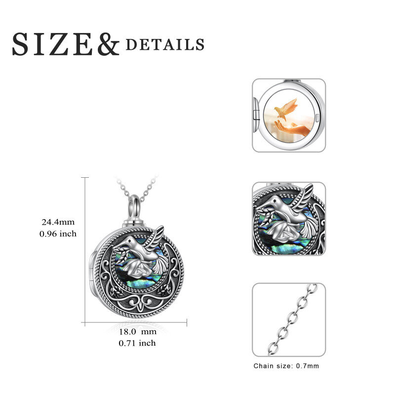 Sterling Silver Abalone Shellfish Hummingbird Urn Necklace for Ashes with Engraved Word-5