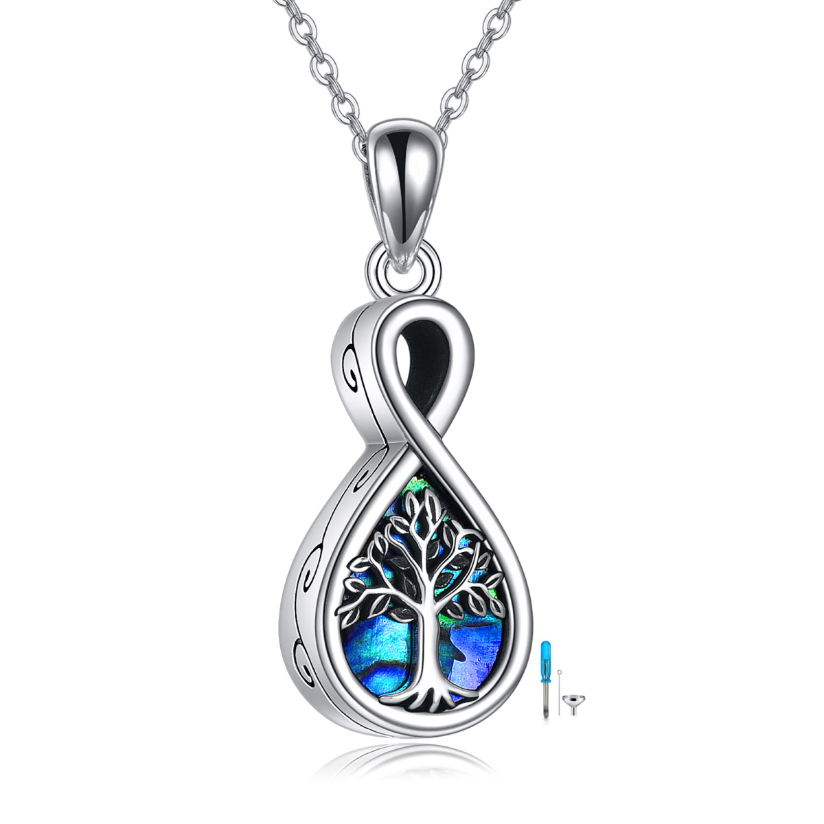 Sterling Silber Abalone Shellfish Infinity Symbol & Baum des Lebens Urne Halskette für Asche-1