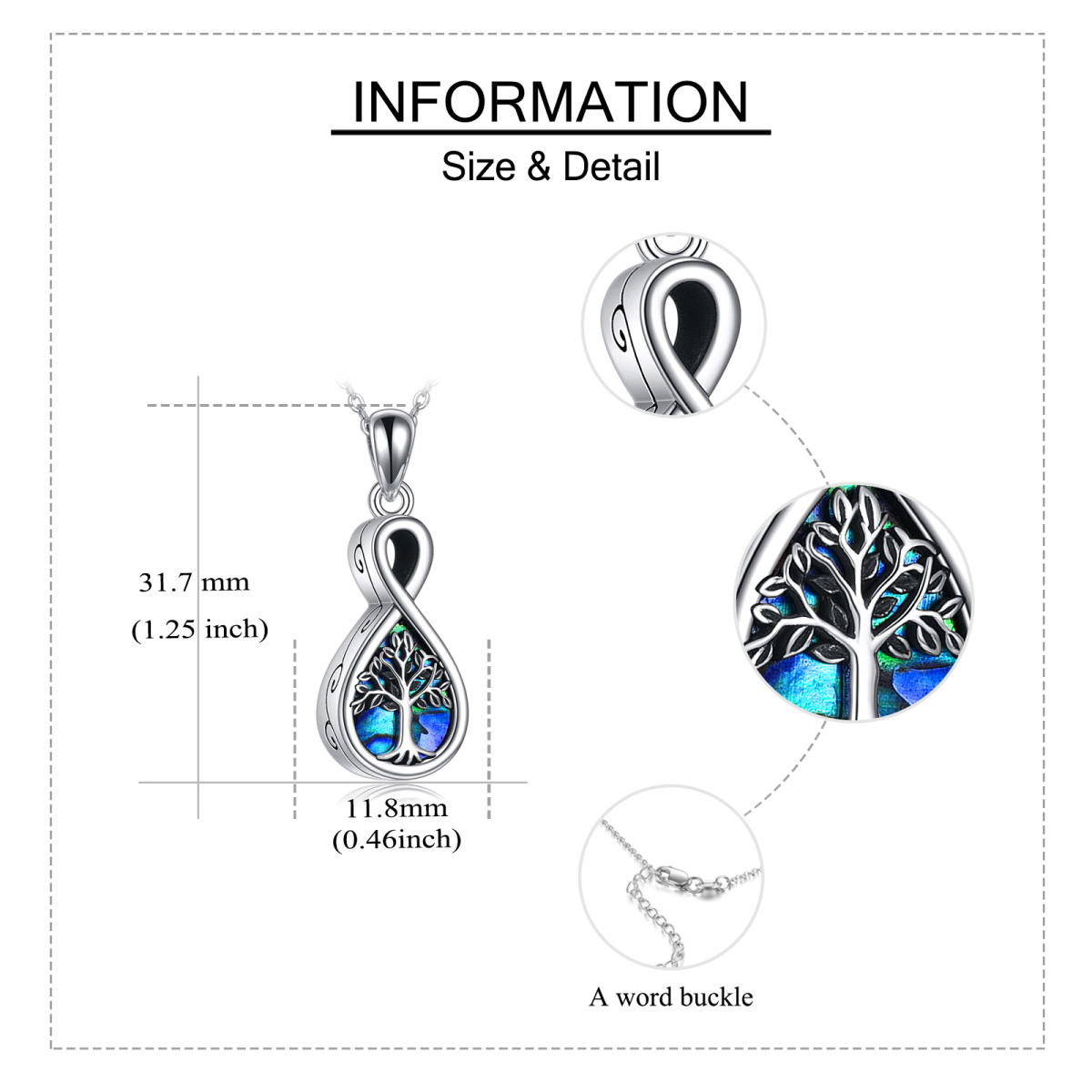 Sterling Silber Abalone Shellfish Infinity Symbol & Baum des Lebens Urne Halskette für Asche-5