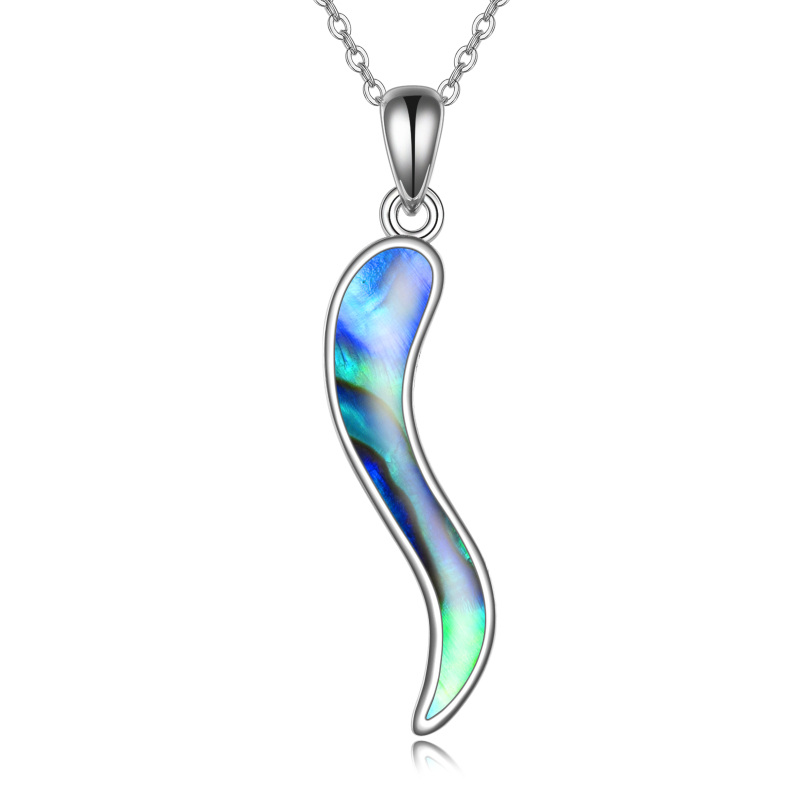 Sterling Silver Abalone Shellfish Italian Horn Pendant Necklace-12