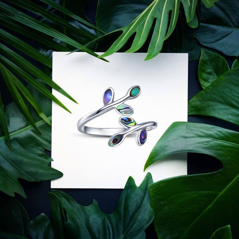 Anillo abierto Abalone Shellfish Leaves de plata de ley-6