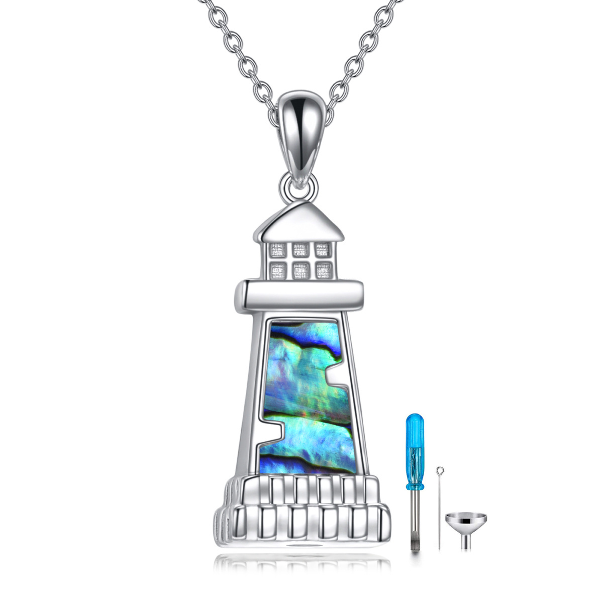 Collier en argent Abalone Shellfish Lighthouse Urn (Urne de phare)-1