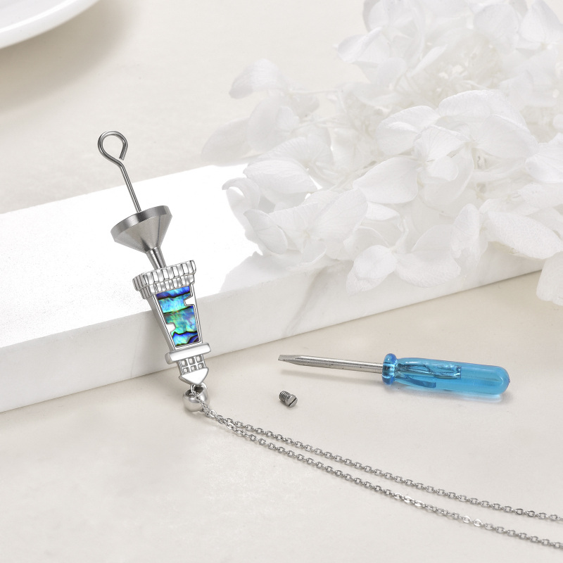 Srebrny naszyjnik z latarnią morską z muszli abalone na prochy-4