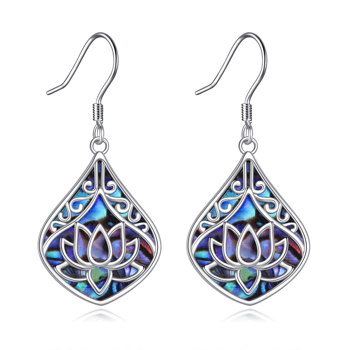 Sterling Silver Abalone Shellfish Lotus Drop Earrings-1