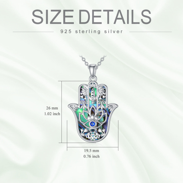 Sterling Silver Abalone Shellfish Lotus Evil Eye Hamsa Hand Pendant Necklace for Women-5