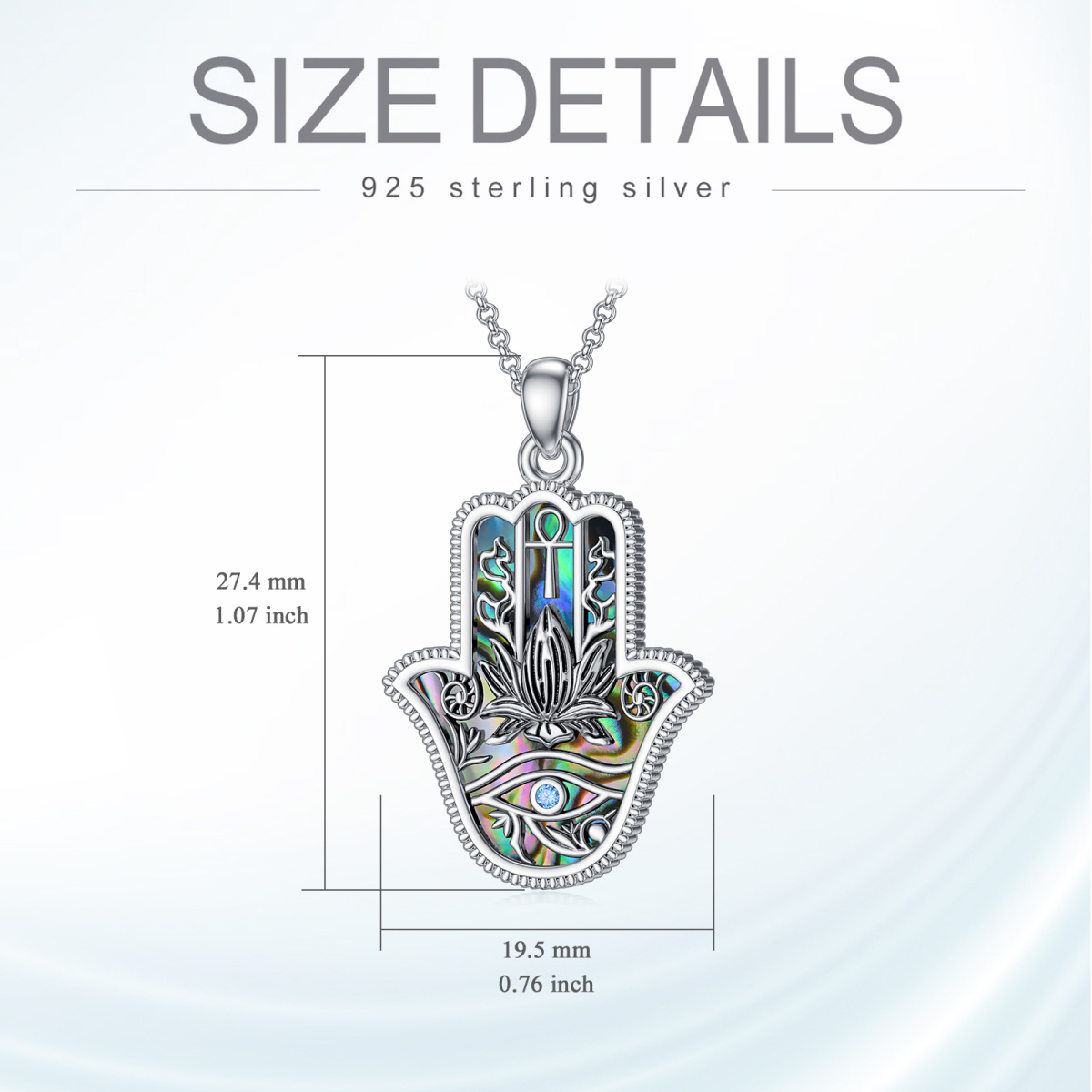 Sterling Silver Abalone Shellfish With Cubic Zirconia Eye Of Horus & Hamsa Hand Pendant Necklace For Unisex-5