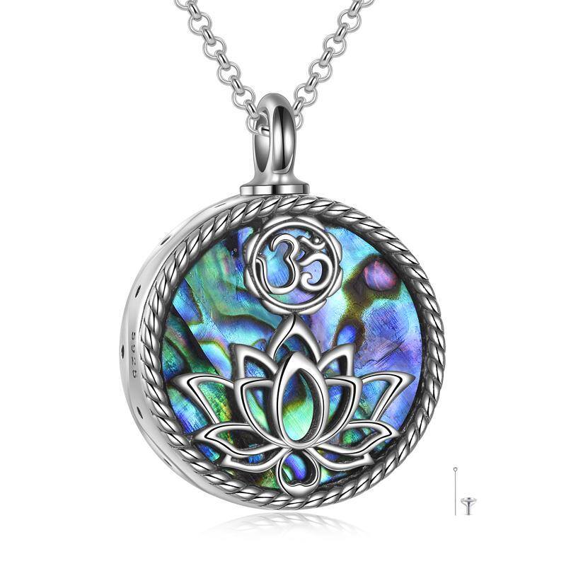 Sterling zilveren Abalone schelpdieren Lotus Urn ketting voor as met gegraveerd woord-1