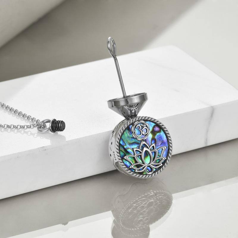 Sterling Silver Abalone Shellfish Lotus Urn Necklace for Ashes with Engraved Word-4