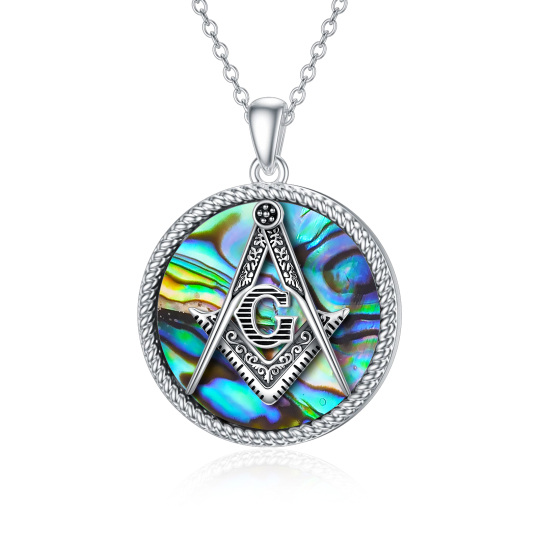 Sterling Silver Abalone Shellfish Masonic Symbol Pendant Necklace for Men