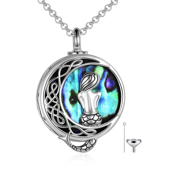 Collana di urna per ceneri in argento sterling con crostacei abalone e sirena con parola incisa