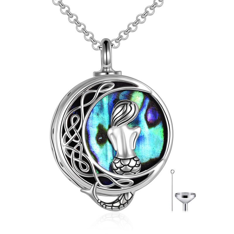 Collar de urna de sirena de plata de ley con forma de concha de abulón para cenizas con palabra grabada-19