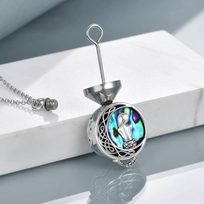 Sterling Silver Abalone Shellfish Mermaid Urn Necklace for Ashes with Engraved Word-3