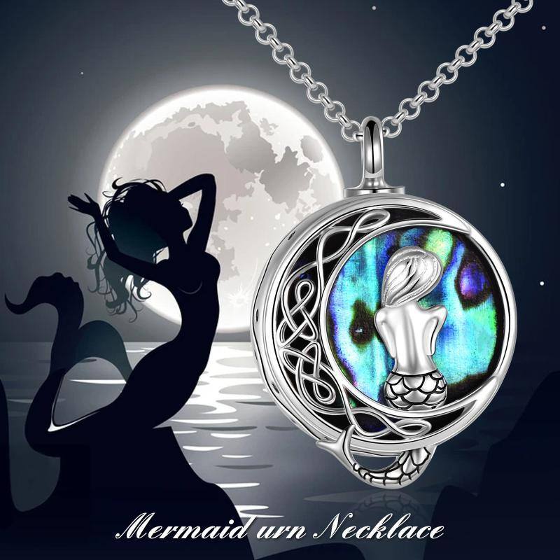 Sterling Silver Abalone Shellfish Mermaid Urn Necklace for Ashes with Engraved Word-6